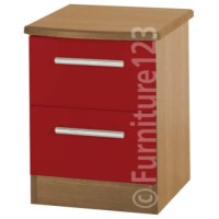 Welcome Furniture Hatherley High Gloss 2 Drawer Bedside Chest in Oak and Red