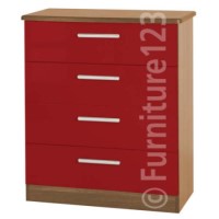 Welcome Furniture Hatherley High Gloss Small 4 Drawer Chest in Oak and Red