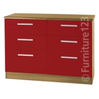 Welcome Furniture Hatherley High Gloss 3+3 Drawer Chest in Oak and Red