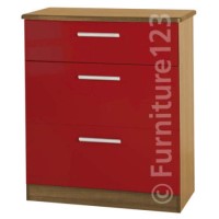 Welcome Furniture Hatherley High Gloss 3 Drawer Chest in Oak and Red