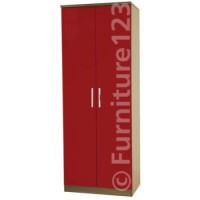 Welcome Furniture Hatherley High Gloss 2 Door Wardrobe in Oak and Red