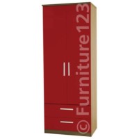 Welcome Furniture Hatherley High Gloss 2 Drawer 2 Door Wardrobe in Oak and Red