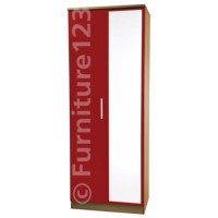 Welcome Furniture Hatherley High Gloss 2 Door Mirrored Wardrobe in Oak and Red