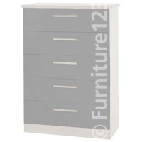 Welcome Furniture Hatherley 5 Drawer Chest in White and Steel
