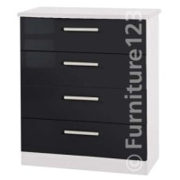 Welcome Furniture Knightsbridge 4 Drawer Chest in White and Black High Gloss
