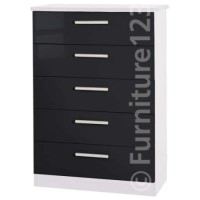 Welcome Furniture Hatherley High Gloss 5 Drawer Chest in White and Black