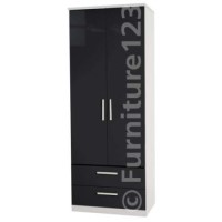 Welcome Furniture Hatherley High Gloss 2 Drawer 2 Door Wardrobe in White and Black