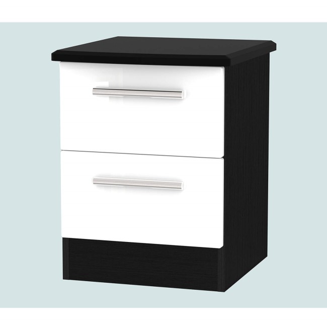 Knightsbridge 2 Drawer Bedside Chest in White and Black High Gloss