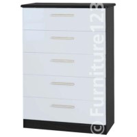 Welcome Furniture Hatherley High Gloss 5 Drawer Chest in Black and White
