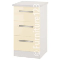 Welcome Furniture Hatherley High Gloss 3 Drawer Bedside Chest in White and Cream