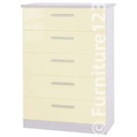 Welcome Furniture Hatherley High Gloss 5 Drawer Chest in White and Cream