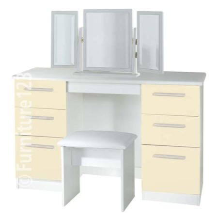 cream high gloss dressing table High-gloss White Handmade Vanity Station: Clear Glass Top Dressing Table