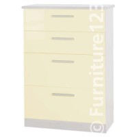 Welcome Furniture Hatherley High Gloss Large 4 Drawer Chest in White and Cream