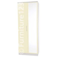 Welcome Furniture Hatherley High Gloss 2 Door Mirrored Wardrobe in White and Cream
