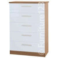 Welcome Furniture Hatherley High Gloss 5 Drawer Chest in Oak and White