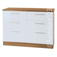Welcome Furniture Hatherley High Gloss 3+3 Drawer Chest in Oak and White