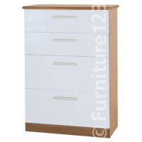 Welcome Furniture Hatherley High Gloss Large 4 Drawer Chest in Oak and White