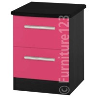 Welcome Furniture Hatherley High Gloss 2 Drawer Bedside Chest in Black and Pink