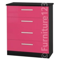 Welcome Furniture Hatherley High Gloss Small 4 Drawer Chest in Black and Pink