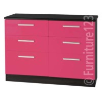 Welcome Furniture Hatherley High Gloss 3+3 Drawer Chest in Black and Pink