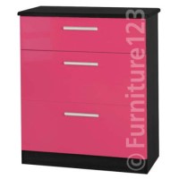 Welcome Furniture Hatherley High Gloss 3 Drawer Chest in Black and Pink