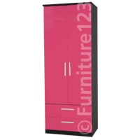 Welcome Furniture Hatherley High Gloss 2 Drawer 2 Door Wardrobe in Black and Pink