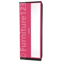 Welcome Furniture Hatherley High Gloss 2 Door Mirrored Wardrobe in Black and Pink