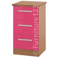 Welcome Furniture Hatherley High Gloss 3 Drawer Bedside Chest in Oak and Pink