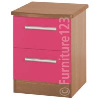 Welcome Furniture Hatherley High Gloss 2 Drawer Bedside Chest in Oak and Pink