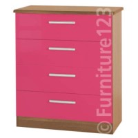 Welcome Furniture Hatherley High Gloss Small 4 Drawer Chest in Oak and Pink