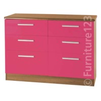 Welcome Furniture Hatherley High Gloss 3+3 Drawer Chest in Oak and Pink