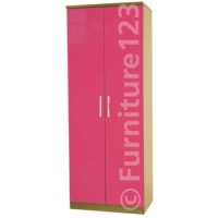 Welcome Furniture Hatherley High Gloss 2 Door Wardrobe in Oak and Pink