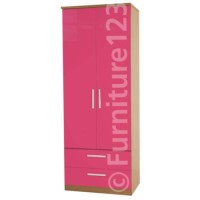 Welcome Furniture Hatherley High Gloss 2 Drawer 2 Door Wardrobe in Oak and Pink
