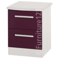 Welcome Furniture Hatherley High Gloss 2 Drawer Bedside Chest in White and Purple