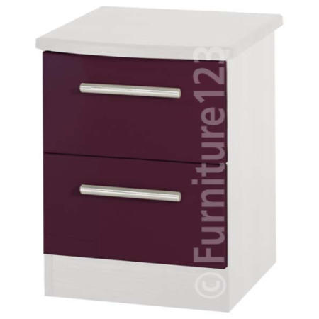 Welcome Furniture Hatherley High Gloss 2 Drawer Bedside Chest in White and Purple