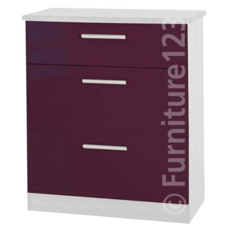 Welcome Furniture Hatherley High Gloss 3 Drawer Chest In White And