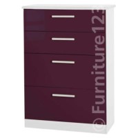 Welcome Furniture Hatherley High Gloss Large 4 Drawer Chest in White and Purple