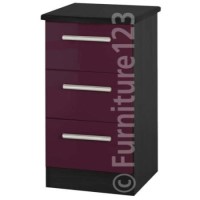 Welcome Furniture Hatherley High Gloss 3 Drawer Bedside Chest in Black and Purple