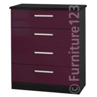 Welcome Furniture Hatherley High Gloss Small 4 Drawer Chest in Black and Purple