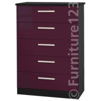 Welcome Furniture Hatherley High Gloss 5 Drawer Chest in Black and Purple