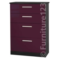 Welcome Furniture Hatherley High Gloss Large 4 Drawer Chest in Black and Purple