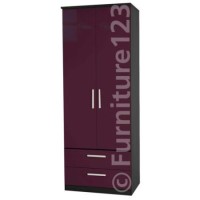 Welcome Furniture Hatherley High Gloss 2 Drawer 2 Door Wardrobe in Black and Purple