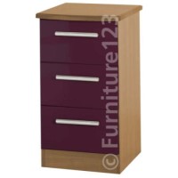 Welcome Furniture Hatherley High Gloss 3 Drawer Bedside Chest in Oak and Purple