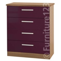 Welcome Furniture Hatherley High Gloss Small 4 Drawer Chest in Oak and Purple