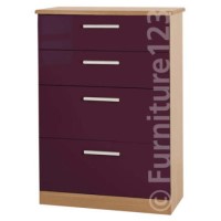 Welcome Furniture Hatherley High Gloss Large 4 Drawer Chest in Oak and Purple