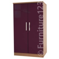 Welcome Furniture Hatherley High Gloss 2 Door Low Wardrobe in Oak and Purple