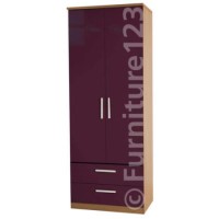 Welcome Furniture Hatherley High Gloss 2 Drawer 2 Door Wardrobe in Oak and Purple