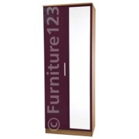Welcome Furniture Hatherley High Gloss 2 Door Mirrored Wardrobe in Oak and Purple