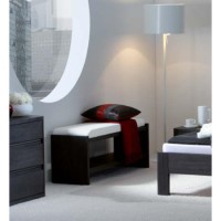 Kari Solid Oak Bench in Black with White Leather Cushion
