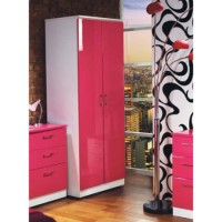 Welcome Furniture Emmeline High Gloss 2 Door Tall Wardrobe in White and Pink